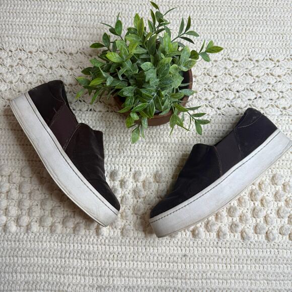 VINCE Women's Sz 10 Warren Velvet Platform Slip On Sneaker Shoes Chocolate Brown - Picture 4 of 15